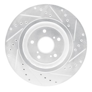Acura TLX Brake Rotor (1) - Front Left - R1 Concepts - Drilled & Slotted - Silver - `14-`20
